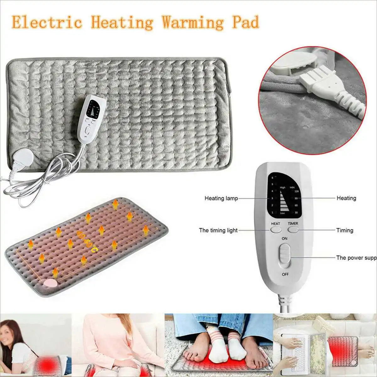 Electric heating pad with remote control, featuring multiple heat settings and a soft microfiber surface for comfort and warmth.