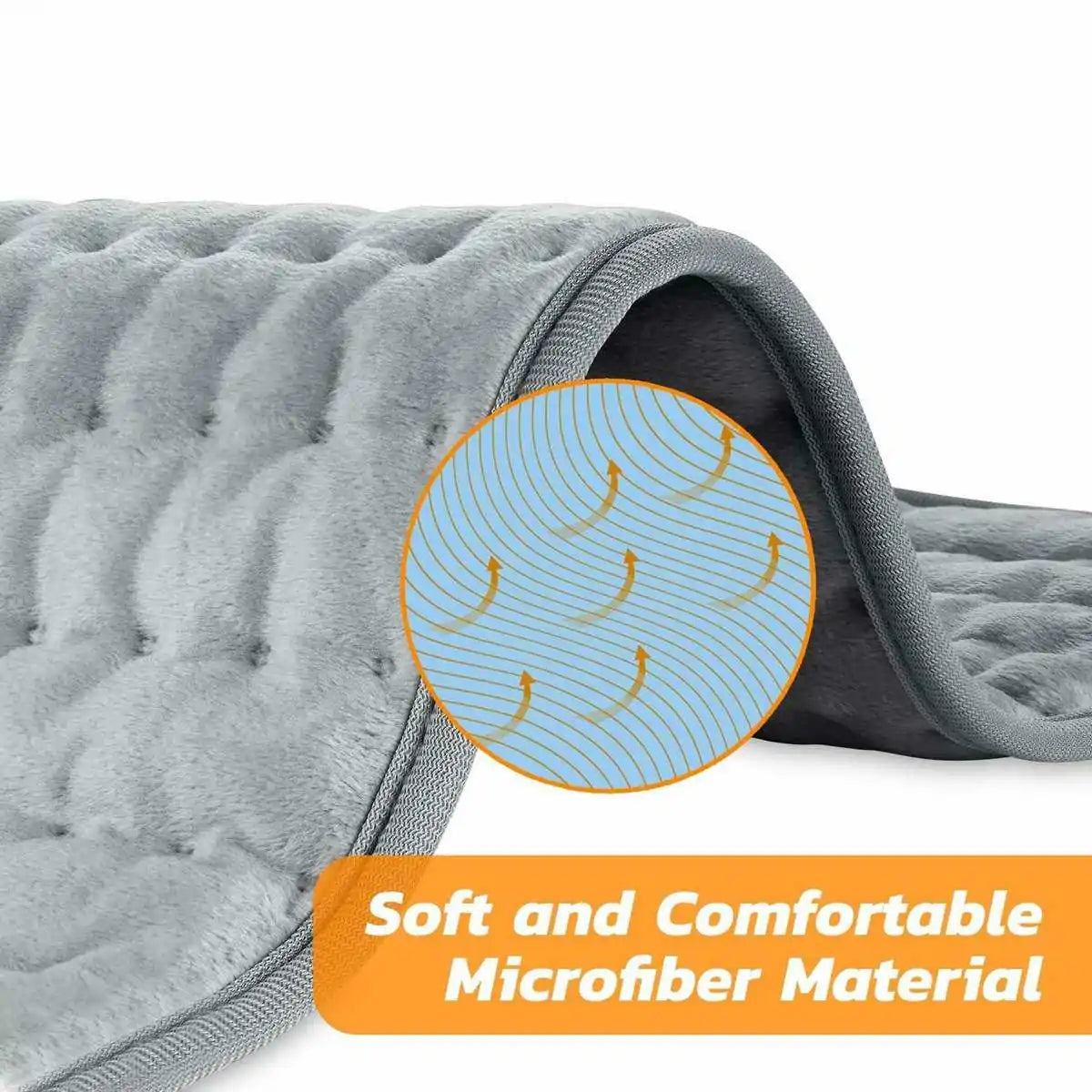 Soft and comfortable microfiber material heating pad designed for soothing warmth and relaxation with adjustable heat levels.