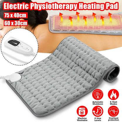 Electric physiotherapy heating pad with automatic shutdown, 6 heat modes, and overheat protection. Ideal for back pain relief and relaxation.