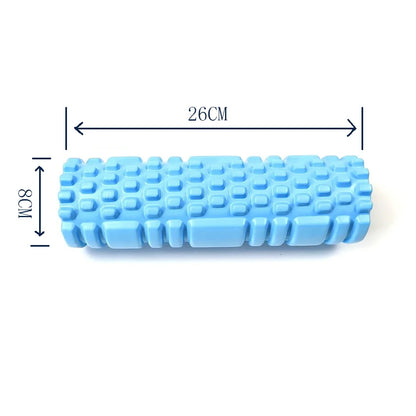 Blue Fitclub™ Foam Massage Roller with dimensions of 26cm length and 8cm diameter, ideal for muscle relaxation and recovery.