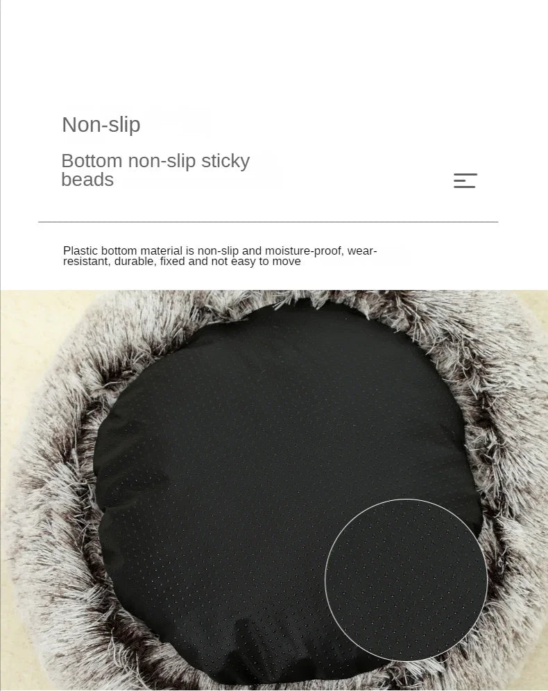 Close-up of the non-slip bottom of the WinterPlus™ Enclosed Pet Cat Bed, featuring sticky beads for stability and durability.