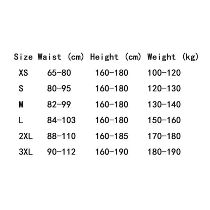 Size chart for Fitclub™ Male Female Adjustable Posture Corrector, listing waist, height, and weight ranges for XS to 3XL sizes.