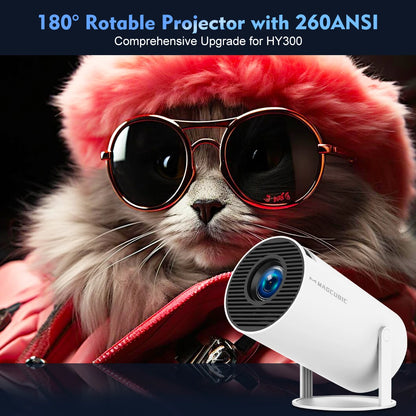 Rotatable Movieclub™ Ultra HD projector with 260 ANSI lumens, providing a comprehensive upgrade for HY300 with enhanced brightness and clarity.