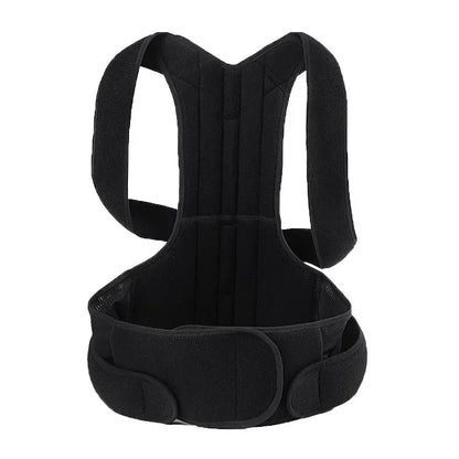 Black Fitclub™ Male Female Adjustable Posture Corrector displayed against a white background, showing its ergonomic design and adjustable straps.