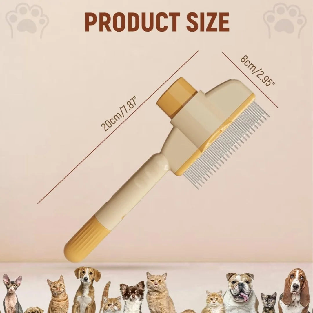 Pet hair grooming brush with product dimensions of 20cm x 8cm. Suitable for various pet breeds including cats and dogs for effective hair removal.