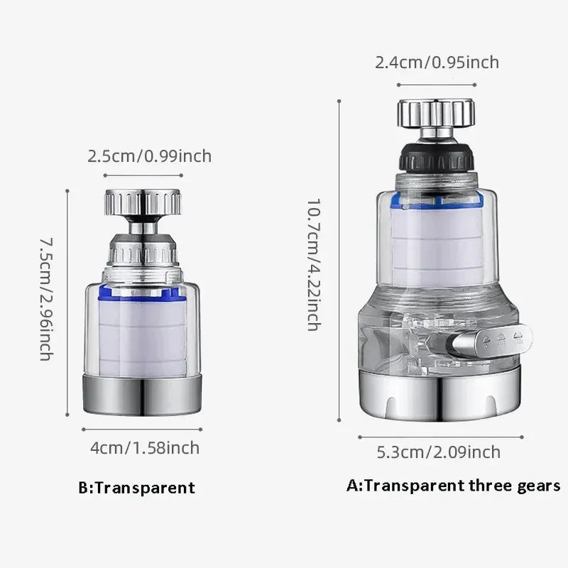 Size comparison of two AquaPure™ 360° Tap Water Purifier models, highlighting their compact and efficient design for various faucets.