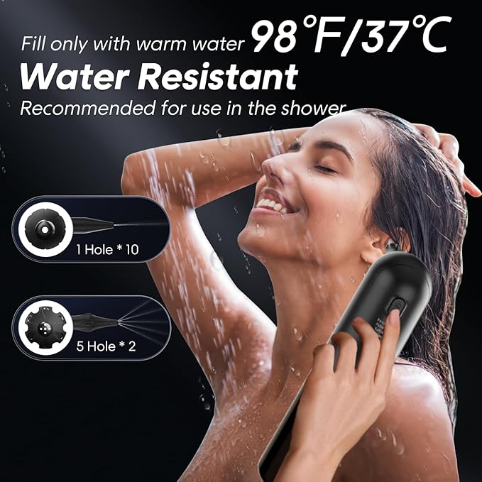 Water-resistant rechargeable ear wax removal kit with 4 modes, ideal for shower use. Features multiple nozzle options for effective ear irrigation.